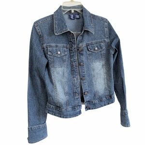 SO Women's Classic Blue Jean Jacket, Juniors Medium